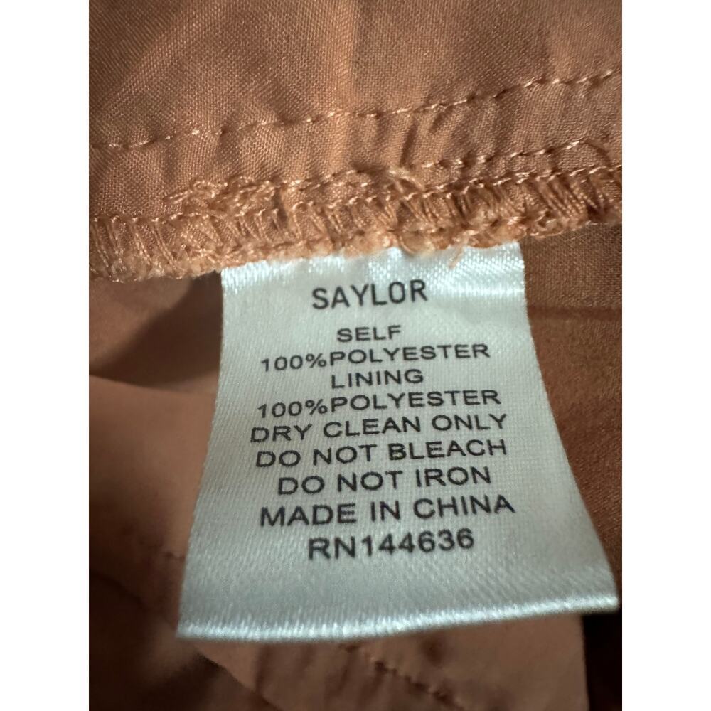 Saylor Rouen Dress Clay Peach Lace Midi Open Back Ruffle Hem Wedding Guest Large - Picture 7 of 7